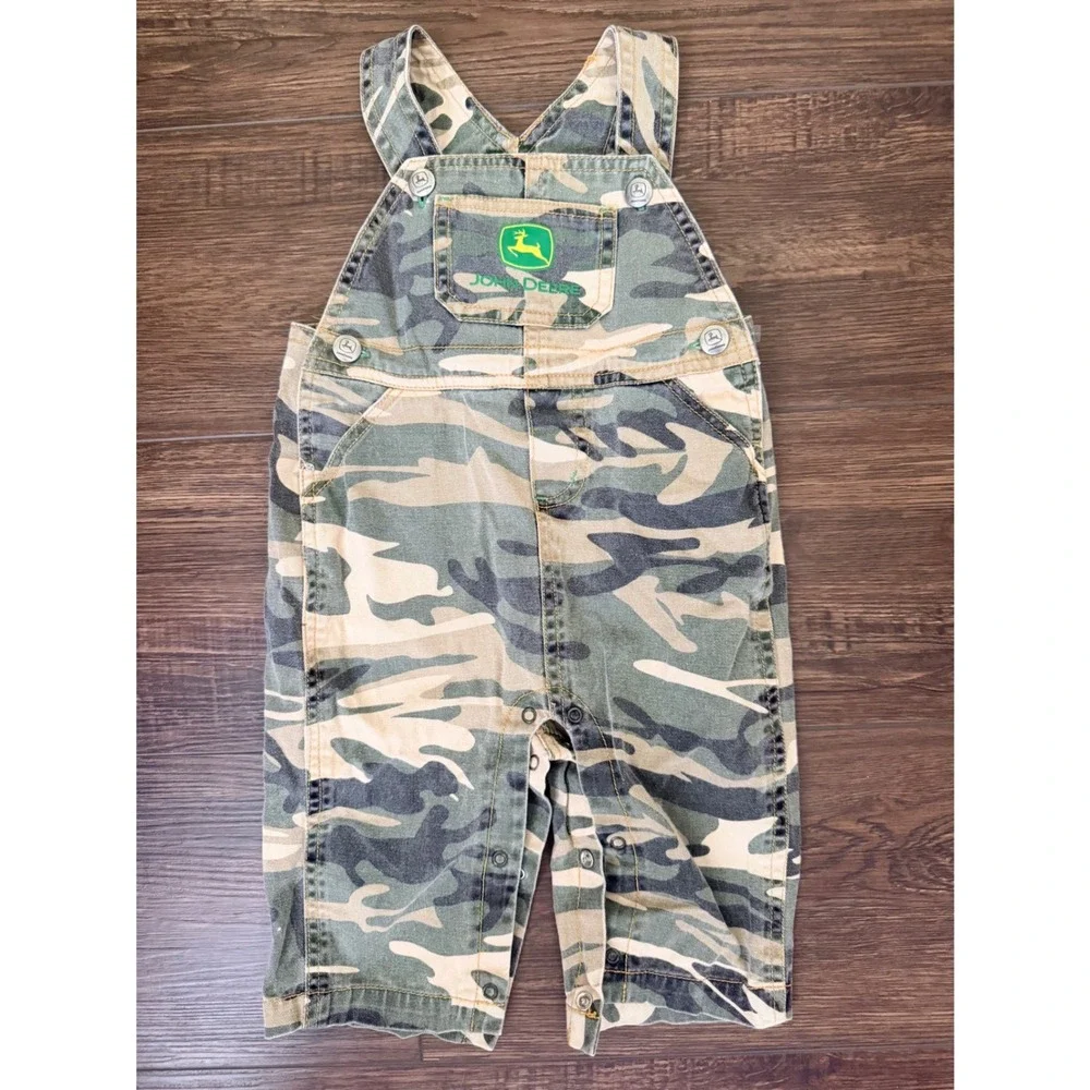 John Deere Baby Boys Camo Overalls 100% Cotton Camouflage Bibs 6/9M